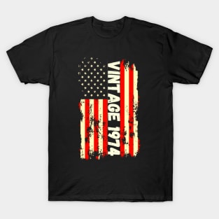 Vintage 1974 50th Birthday Gifts 50 Years Old American Flag T-Shirt